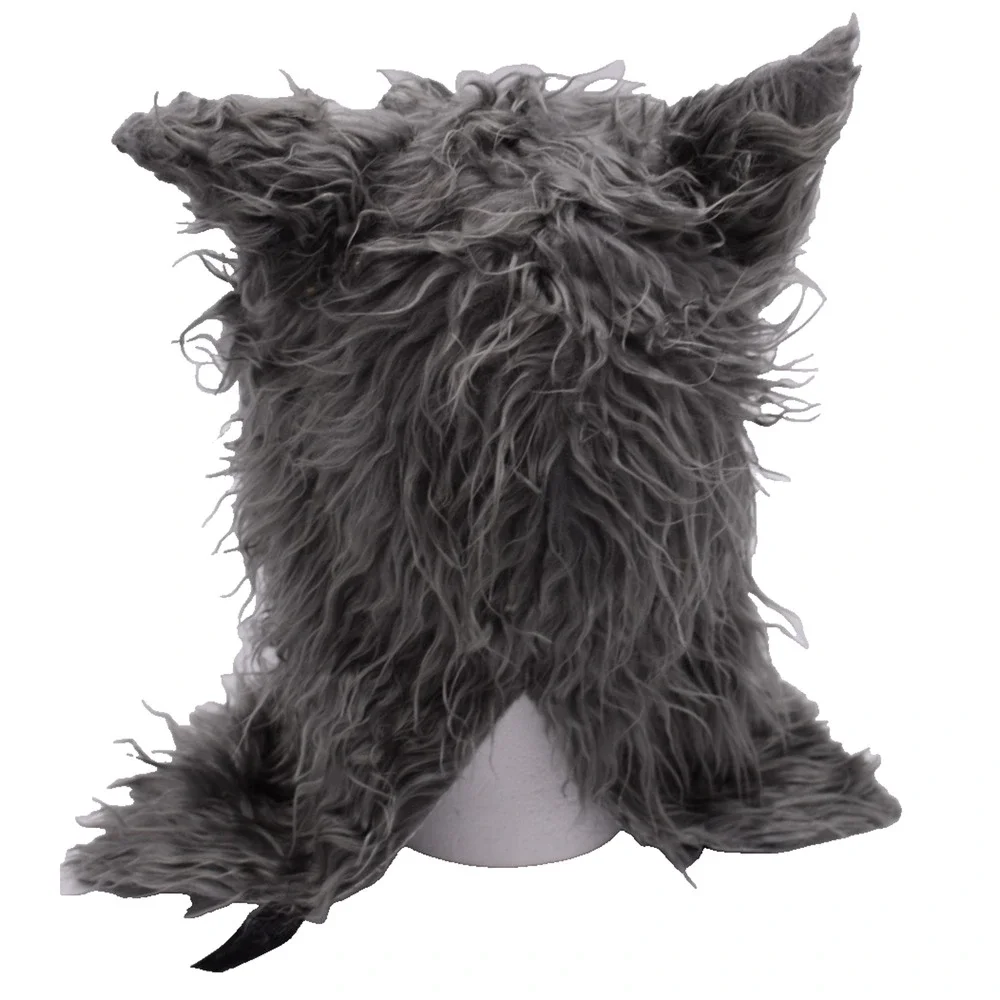 WEREWOLF Gray Wolf Dog Snarling Open Mouth Adult Mask Faux Fur Halloween Horror